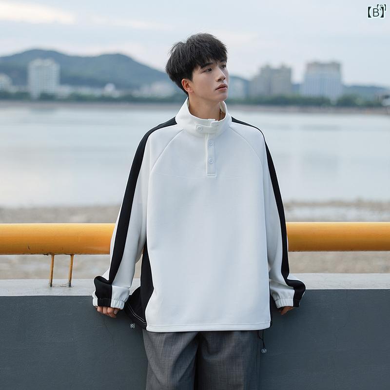 メンズ ファッション 韓国ファッション オシャレ 韓国 秋 スタンドカラー トレーナー メンズ ヘビーウェイト アメリカン レトロ スプライシング 春 オーバー サイズ プルオーバー ジャケット