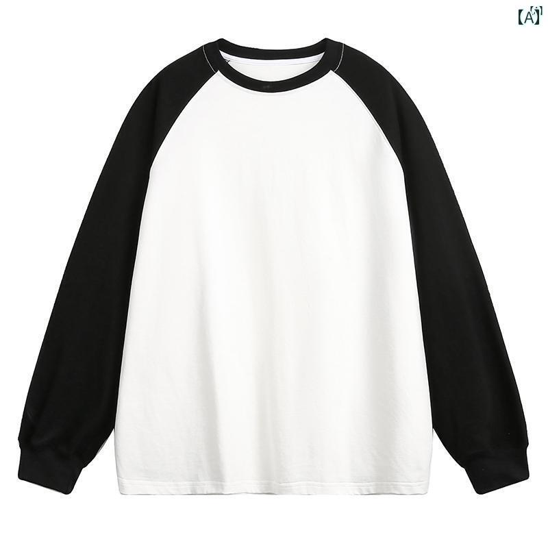 メンズ ファッション 韓国ファッション オシャレ 韓国 ラグランスリーブ コットン 長袖 Tシャツ 男性用 春秋 アメリカ ファッション ヘビーウェイト カップル ベース スウェットシャツ