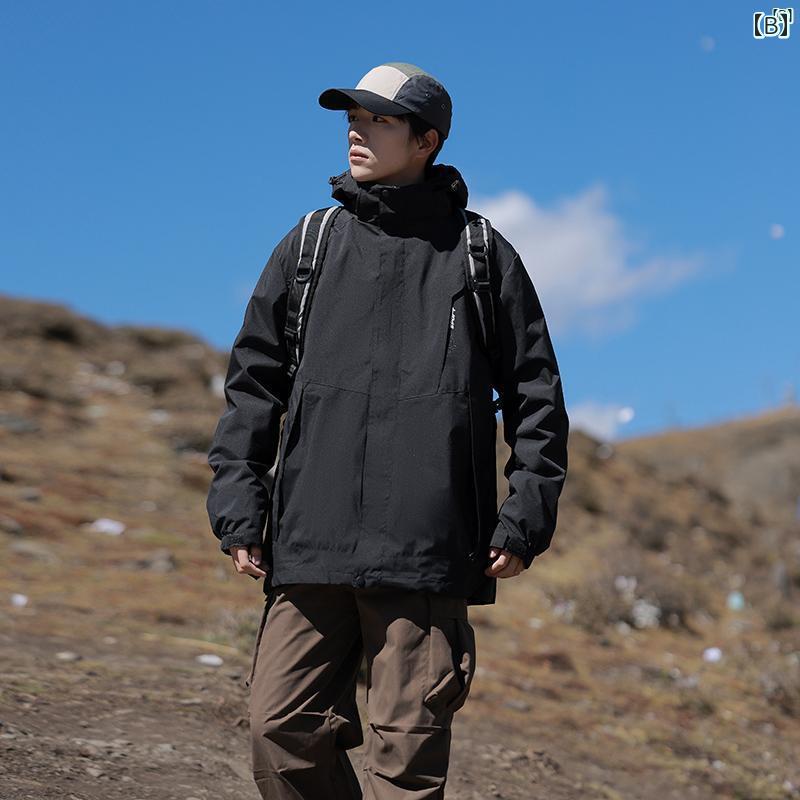 メンズ ファッション 韓国ファッション オシャレ 韓国 スリーインワン 朱雀 レッド ジャケット メンズ 春秋 スポーツ 大きいサイズ 防水 登山 ウェア ワークジャケット