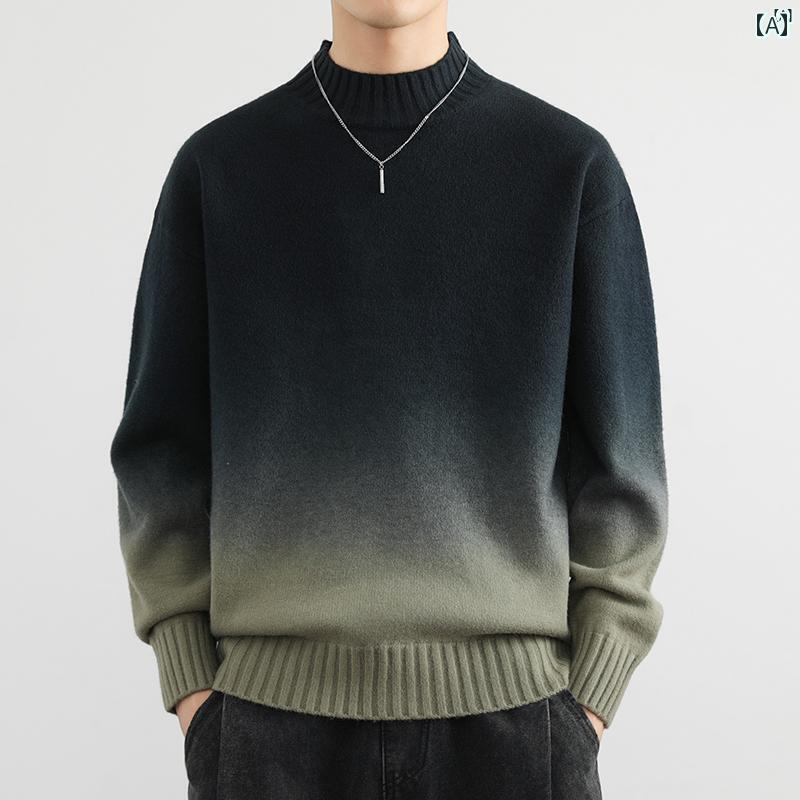 Necked Turtle - メンズ ファッション 韓国ファッション オシャレ 韓国 秋冬 メンズ用 グラデーション ハーフ タートルネックセーター 男子用 ストリート トップス シンプル ボトム セーター
