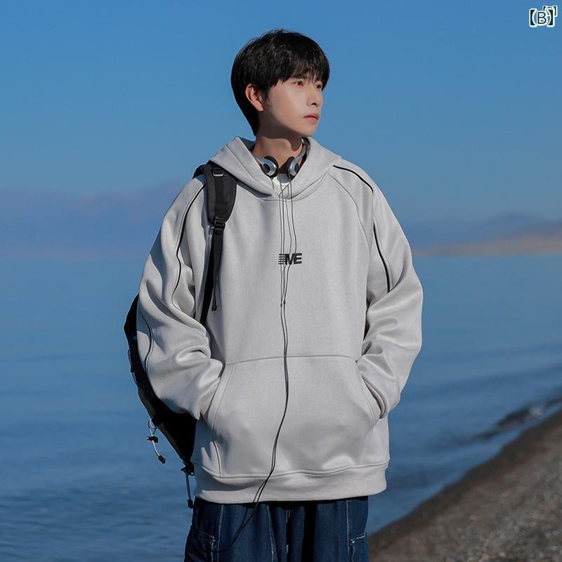 メンズ ファッション 韓国ファッション オシャレ 韓国 アメリカン スエード フード付き スウェットシャツ メンズ 春秋 たり 刺繍 学生 トップ ジャケット