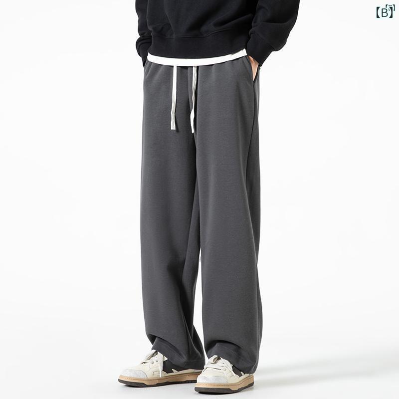 メンズ ファッション 韓国ファッション オシャレ 韓国 春秋 メンズ アメリカン ヘビーウェイト カジュアル パンツ たり ストリート ストレート シンプル 汎用性 高さ ワイド