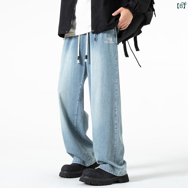 メンズ ファッション 韓国ファッション オシャレ 韓国 マット 美しい 刺繍入り ジーンズ 男子用 春秋 ファッション ストレート ストリート カジュアル パンツ