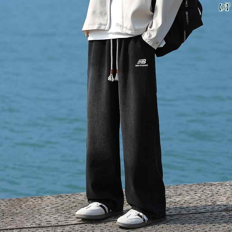 メンズ ファッション 韓国ファッション オシャレ 韓国 春秋 メンズ アメリカン レトロ ウォッシュ ジーンズ たり シンプル ストレート パンツ カジュアル ワイド レッグ