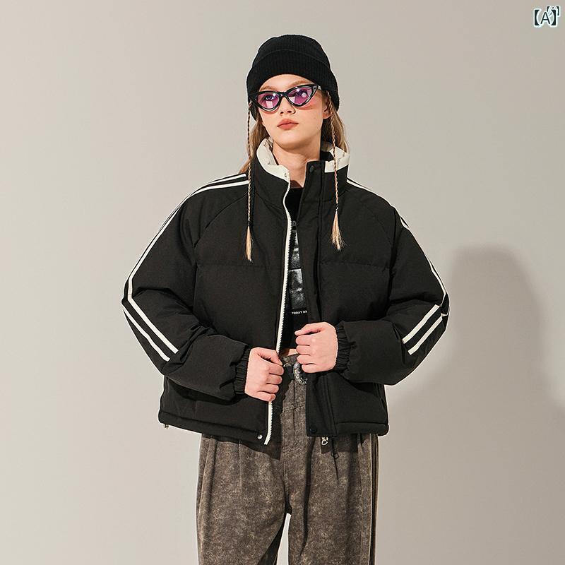 乐天商城 - メンズ ファッション 韓国ファッション オシャレ 韓国 スタンドカラー ダウン ジャケット ショート コットン コート レディース 冬 通勤 厚手