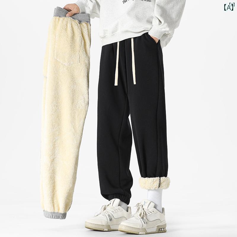 メンズ ファッション 韓国ファッション オシャレ 韓国 マット 子羊 ベルベット パンツ 冬 裏起毛 厚手 メンズ ストレート スウェットパンツ 秋 コットンパンツ