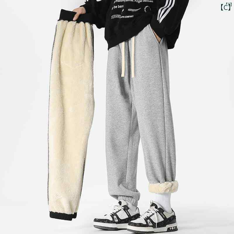 メンズ ファッション 韓国ファッション オシャレ 韓国 マット 子羊 ベルベット パンツ 冬 裏起毛 厚手 メンズ ストレート スウェットパンツ 秋 コットンパンツ