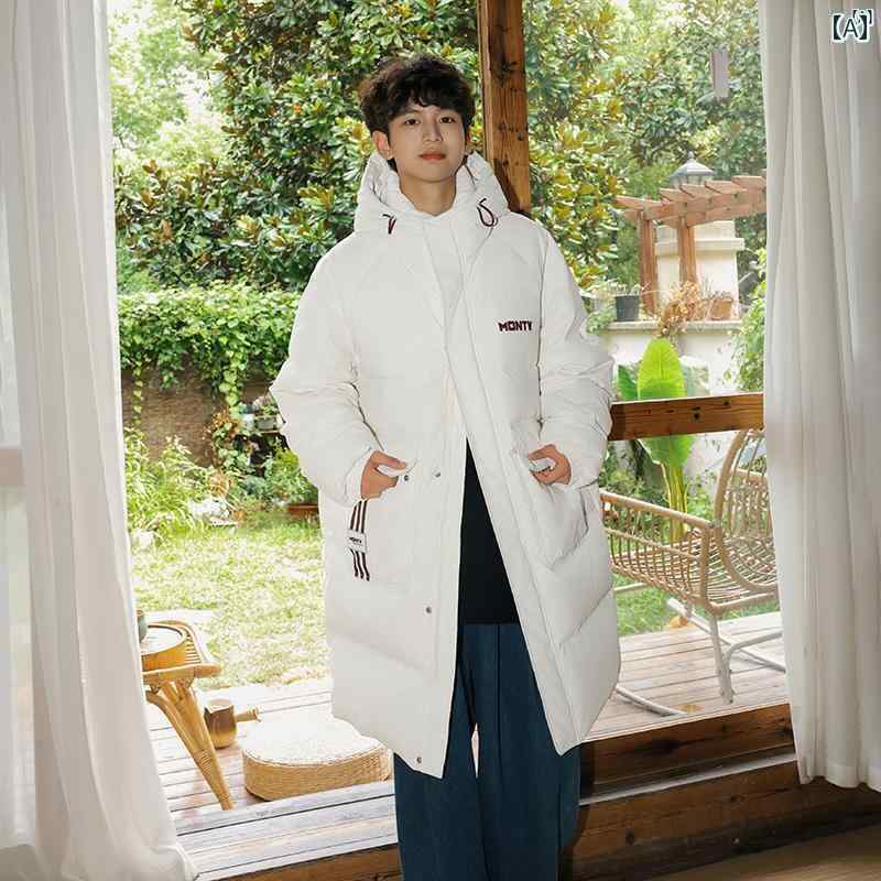 メンズ ファッション 韓国ファッション オシャレ 韓国 eyou ミドル丈 ダウン ジャケット メンズ 冬 屋外 厚手 暖かい フード付き