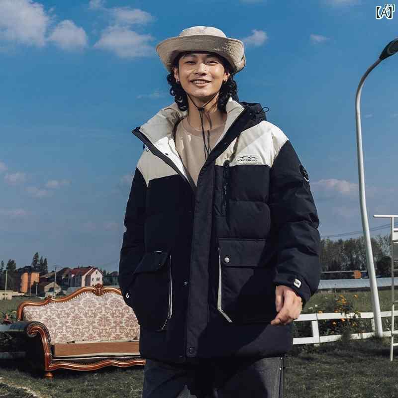 乐天商城 - メンズ ファッション 韓国ファッション オシャレ 韓国 アウトドア フード付き ダウン ジャケット メンズ 冬 カジュアル 暖かい ワークジャケット