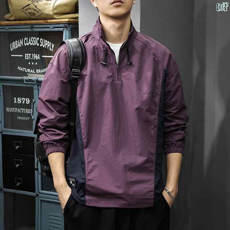 メンズ　男性 ファッション 韓国 オシャレ たり 大歳ストリート アメリカン スプライシング 作業着 速乾 長袖 シャツ 秋 屋外 防風 ジャケット スタンドカラー