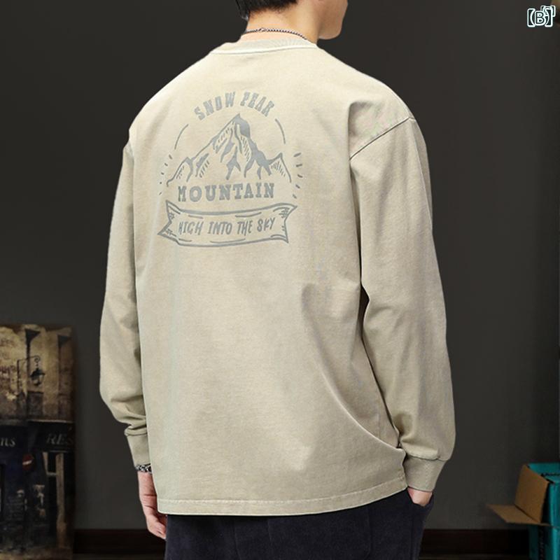 メンズ　男性 ファッション 韓国 オシャレ たり 大歳ストリート アメリカン レトロ タイダイ柄 プリント スウェットシャツ 秋 ヘビーウェイト ウォッシュ 長袖 Tシャツ コットン トップ