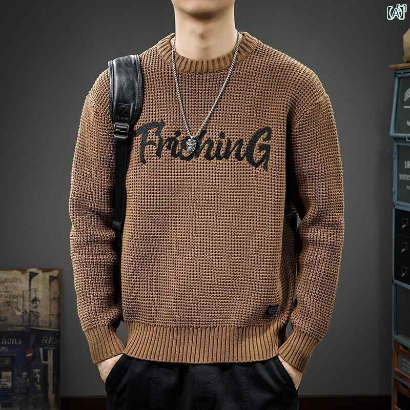メンズ　男性 ファッション 韓国 オシャレ たり 大歳ストリート 秋 高級 文字 刺繍 ラウンドネック セーター アメリカン ファッション 太 パイナップル 柄 冬