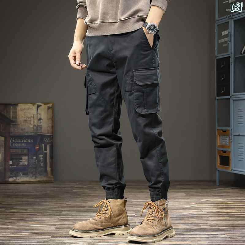 メンズ　男性 ファッション 韓国 オシャレ たり 大歳ストリート 春 アメリカ 厚手 機能的 オーバー オール 英国 マルチ ポケット スリムフィット 男性用 カジュアル パンツ