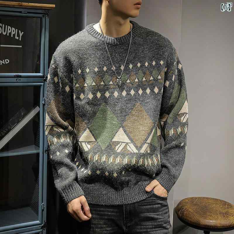 メンズ　男性 ファッション 韓国 オシャレ たり 大歳ストリート 秋冬 クラシック エスニック セーター アメリカン レトロ カジュアル たり 大きいサイズ ラウンドネック ジャケット