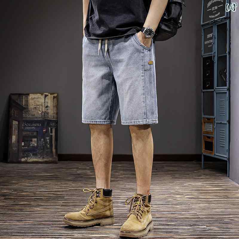 メンズ　男性 ファッション 韓国 オシャレ たり 大歳ストリート 高級 夏 ウォッシュ 薄型 スプライス デニムショートパンツ カジュアル ストレート レッグ 五分丈 パンツ アメリカン ミドル丈(4)