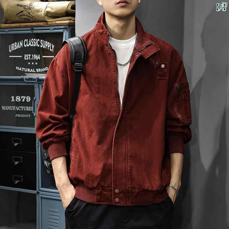 メンズ　男性 ファッション 韓国 オシャレ たり 大歳ストリート 秋冬 アメリカン アウトドアワーク ジャケット スタンドカラーコットン レトロ ハンティング カジュアル(4)