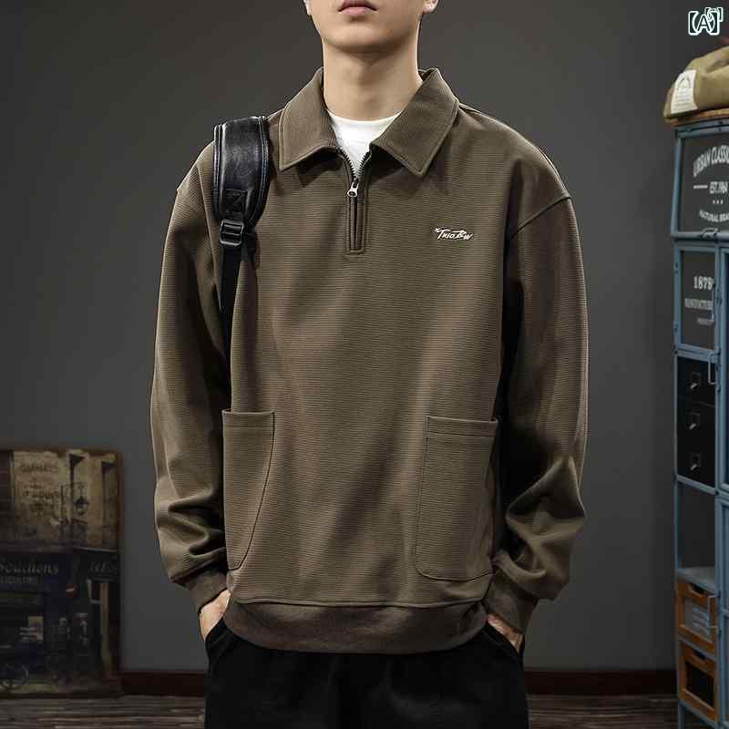 メンズ　男性 ファッション 韓国 オシャレ たり 大歳ストリート 秋 ハーフ ジップ スウェットシャツ ア..