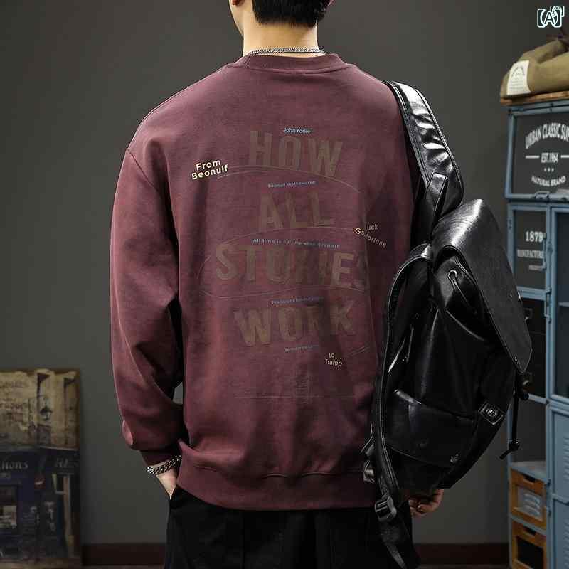 メンズ　男性 ファッション 韓国 オシャレ たり 大歳ストリート 秋 ヘビー ダメージ ウォッシュ 刺繍 スウェットシャツ アメカジ プリントインナー 長袖 ボトム シャツ