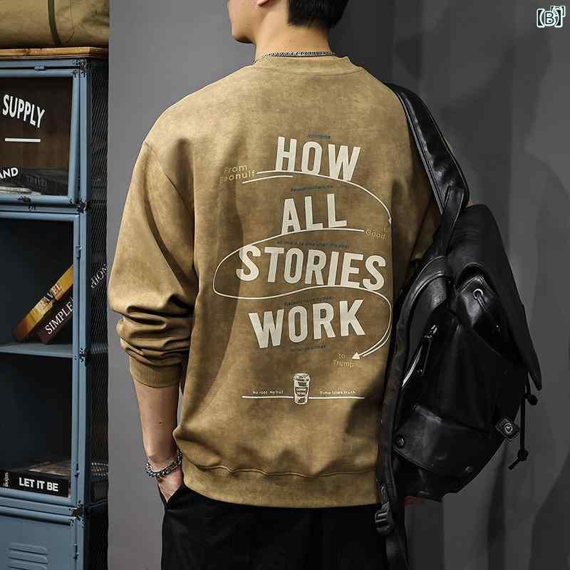 メンズ　男性 ファッション 韓国 オシャレ たり 大歳ストリート 秋 ヘビー ダメージ ウォッシュ 刺繍 スウェットシャツ アメカジ プリントインナー 長袖 ボトム シャツ