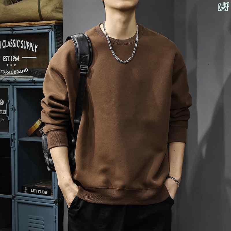 メンズ　男性 ファッション 韓国 オシャレ たり 大歳ストリート 秋 無地 カジュアル セーター アメリカン ラウンドネックプルオーバー 長袖 ヘビー 大きいサイズインナー トップ