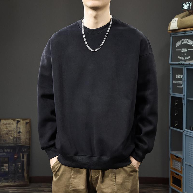 メンズ　男性 ファッション 韓国 オシャレ たり 大歳ストリート 秋 無地 カジュアル セーター アメリカン ラウンドネックプルオーバー 長袖 ヘビー 大きいサイズインナー トップ