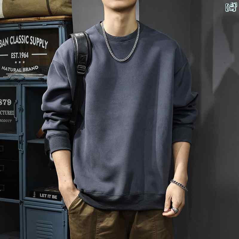 メンズ　男性 ファッション 韓国 オシャレ たり 大歳ストリート 秋 無地 カジュアル セーター アメリカン ラウンドネックプルオーバー 長袖 ヘビー 大きいサイズインナー トップ
