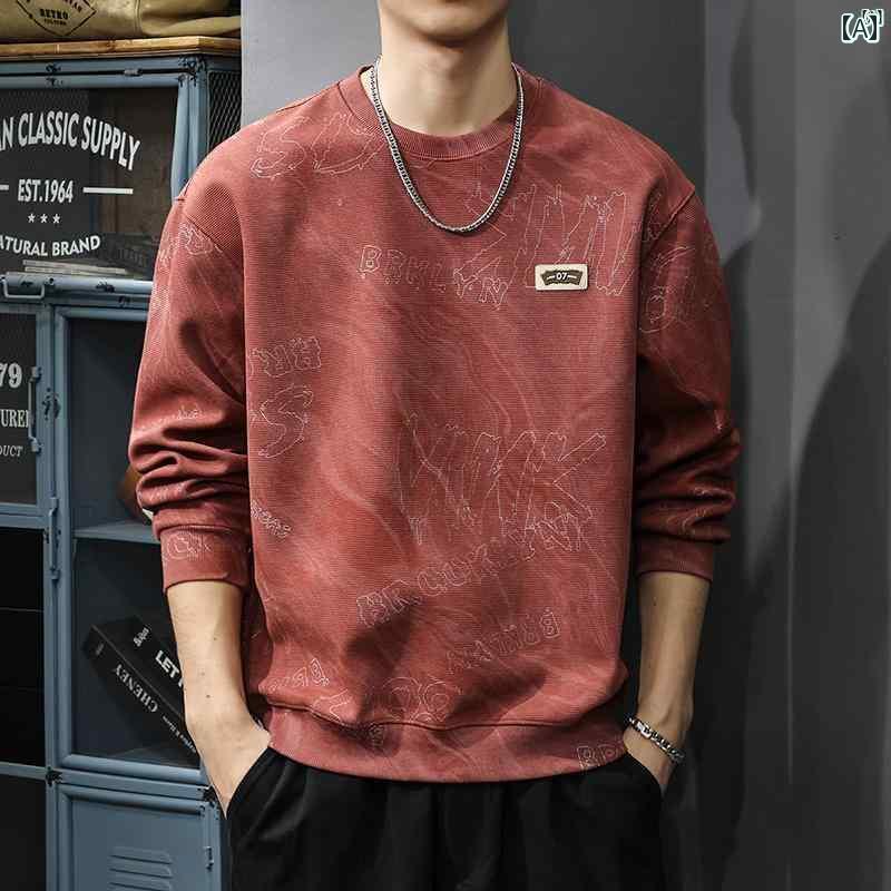 メンズ　ファッション　オシャレ　男性　大歳ストリート 秋冬 パイ Shuai 雲 染料 ラウンドネック スウ..