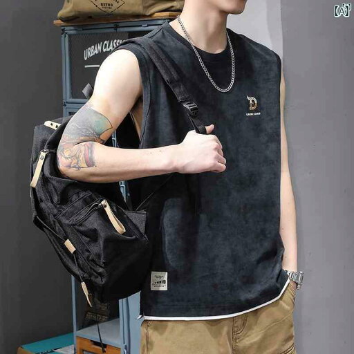 メンズ ファッション オシャレ 男性 大歳ストリート 夏 フェイク 2点 チョッキ ベスト 男性用 イン コットン スポーツ t シャツ アメリカン レトロ ノースリーブトップ メンズ ファッション オシャレ 男性 大歳ストリート 夏 フェイク 2点 チョッキ ベスト 男性用 イン コットン スポーツ t シャツ アメリカン レトロ ノースリーブトップ