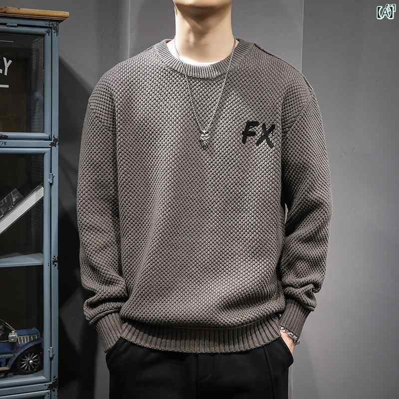 メンズ　ファッション　オシャレ　男性　大歳ストリート 秋 ヘビーウェイト ラウンドネック ニット メンズ セーター アメリカン レトロ プルオーバー 長袖