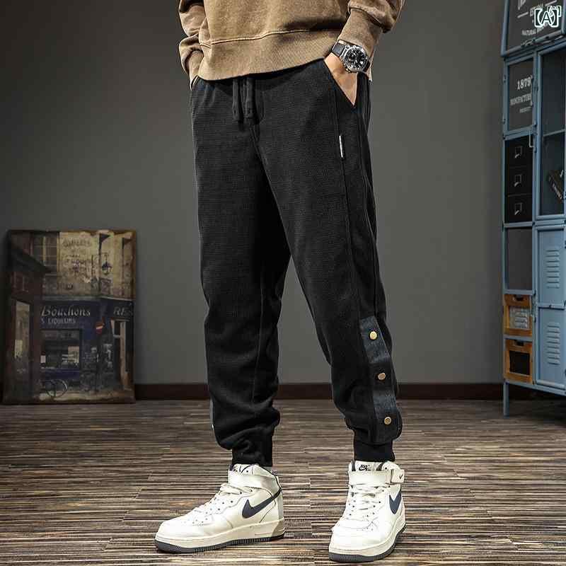 メンズ ファッション オシャレ 男性 大歳ストリート 秋 カラー ブロック 脚 スウェットパンツ メンズ アメリカン カジュアル パンツ ジャカード スプライシング マイクロ テーパードパンツ