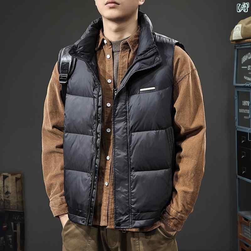 メンズ　ファッション　オシャレ　男性　大歳ストリート 冬 ライト ホワイトダックダウン スタンドカラー ダウン ベスト メンズ チョッキ 暖かい アメリカン ファッション ノースリーブジャケット