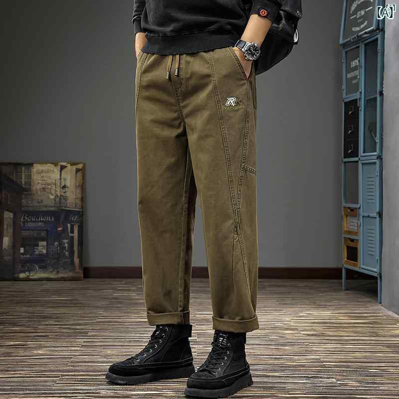 メンズ　ファッション　オシャレ　男性　大歳ストリート 秋 コットン カジュアル パンツ メンズ アメリカン レトロ スプライシング 耐久性 ウエスト スリム オーバー オール ストレート