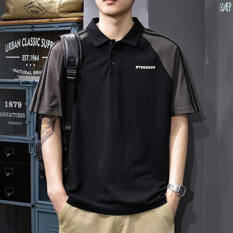 メンズ　ファッション　オシャレ　男性　大歳ストリート アメリカン レトロ ストライプ 半袖 ポロシャツ 男性用 夏 Tシャツ