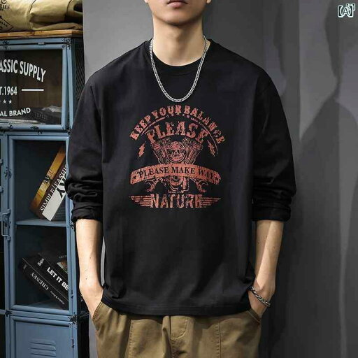 メンズ ファッション オシャレ 男性 大歳ストリート 秋 プリント メンズ 長袖 Tシャツ アメリカン レトロ ヘビー コットン ラウンドネック スウェットシャツ メンズ ファッション オシャレ 男性 大歳ストリート 秋 プリント メンズ 長袖 Tシャツ アメリカン レトロ ヘビー コットン ラウンドネック スウェットシャツ