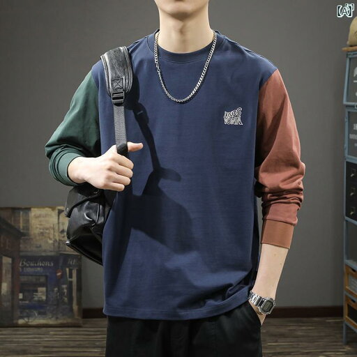 メンズ ファッション オシャレ 男性 大歳ストリート 秋 スプライシング 長袖 Tシャツ メンズ 厚手 コットン ラウンドネック トップ アメリカン ストリート カジュアル スウェットシャツ メンズ ファッション オシャレ 男性 大歳ストリート 秋 スプライシング 長袖 Tシャツ メンズ 厚手 コットン ラウンドネック トップ アメリカン ストリート カジュアル スウェットシャツ