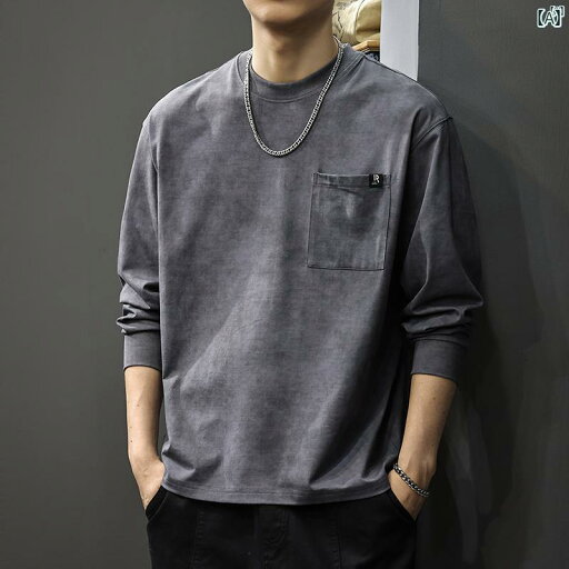 メンズ ファッション オシャレ 男性 大歳ストリート 秋 レトロ ポケット メンズ 長袖 Tシャツ アメリカン ヘビーウォッシュ トップ 春 スウェットシャツ メンズ ファッション オシャレ 男性 大歳ストリート 秋 レトロ ポケット メンズ 長袖 Tシャツ アメリカン ヘビーウォッシュ トップ 春 スウェットシャツ