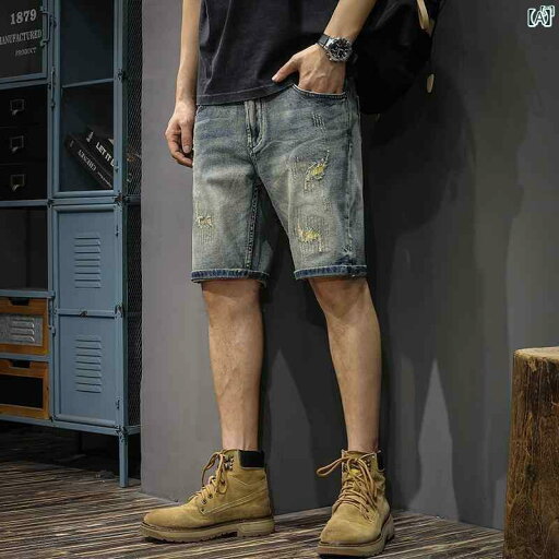 メンズ ファッション オシャレ 男性 大歳ストリート ハイエンド レトロ ウォッシュデニム ショート パンツ メンズ 夏 リップド ストレート ミッド アメカジ スクラッチ クォーター メンズ ファッション オシャレ 男性 大歳ストリート ハイエンド レトロ ウォッシュデニム ショート パンツ メンズ 夏 リップド ストレート ミッド アメカジ スクラッチ クォーター