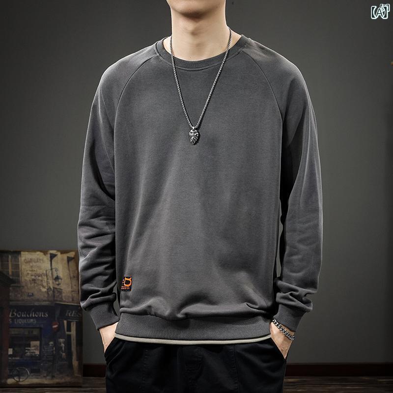 メンズ　ファッション　オシャレ　男性　大歳ストリート 秋 カジュアル フェイク 2点 スウェットシャツ メンズ たり 大きいサイズ 春 アメリカ ラウンドネック 長袖 トップ