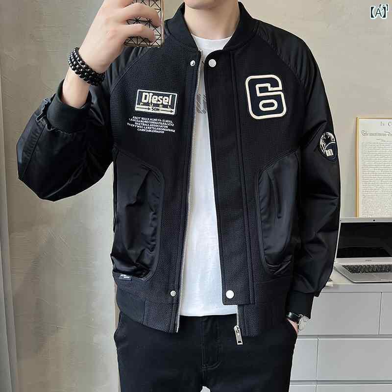 メンズ　ファッション　韓国ファッション　オシャレ　カジュアル　男性用　大歳 ニット パッチワーク メンズジャケット 春秋 野球 ユニフォーム ラベル カジュアル ジャケット