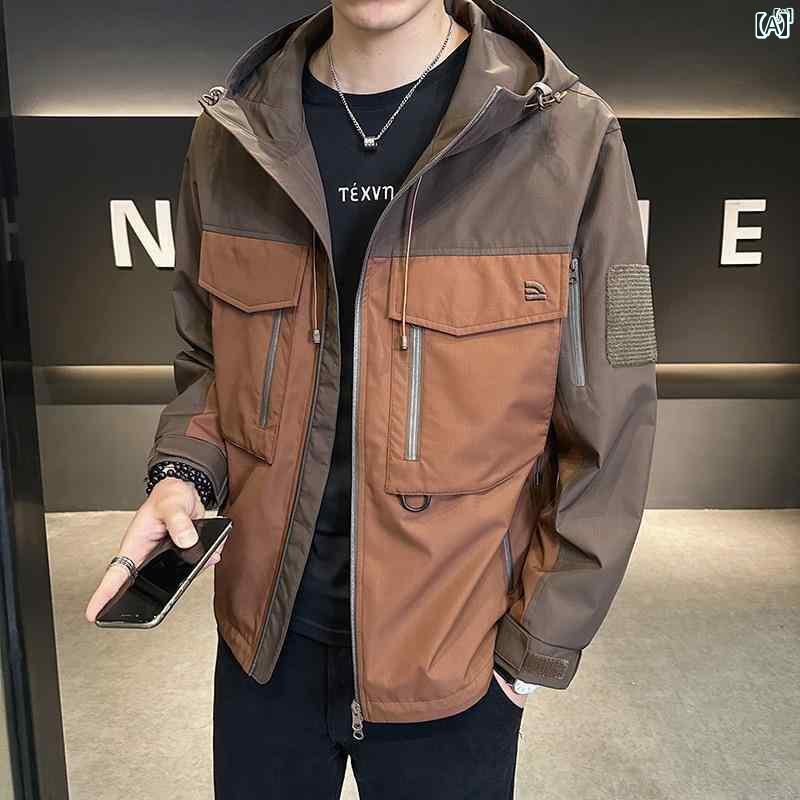 メンズ　ファッション　韓国ファッション　オシャレ　カジュアル　男性用　大歳 店主 春秋 メンズ ワークウェア ジャケット カラー ブロック ハイエンド