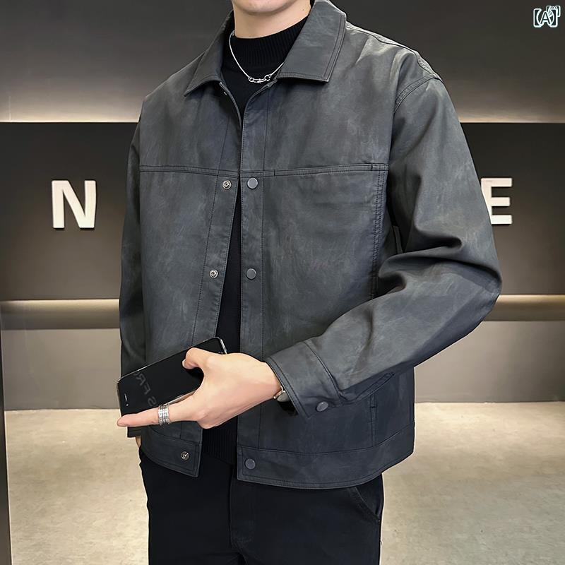 メンズ　ファッション　韓国ファッション　オシャレ　カジュアル　男性用　大歳 メンズ タイダイ柄 レザージャケット 秋 カジュアル ハイエンド カジュアル大歳 安定 感 ジャケット