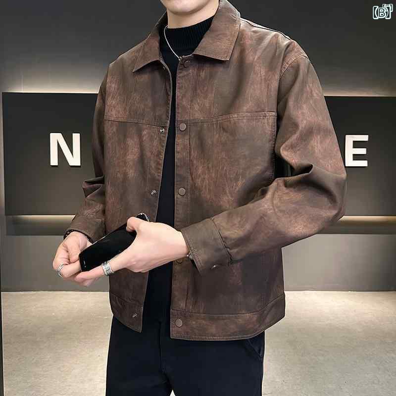メンズ　ファッション　韓国ファッション　オシャレ　カジュアル　男性用　大歳 メンズ タイダイ柄 レザージャケット 秋 カジュアル ハイエンド カジュアル大歳 安定 感 ジャケット