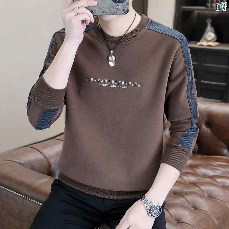 メンズ　ファッション　韓国ファッション　オシャレ　カジュアル　男性用　大歳 シンプル ラウンドネック パッチワーク スウェットシャツ メンズ 春秋 ファッション 長袖 ボトム シャツ トップ