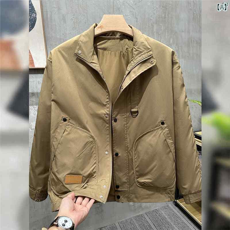 メンズ　ファッション　韓国ファッション　オシャレ　カジュアル　男性用　大歳 男性用 スタンドカラー ワークジャケット 春秋 アメリカン アウトドア スポーツ バイク トップス