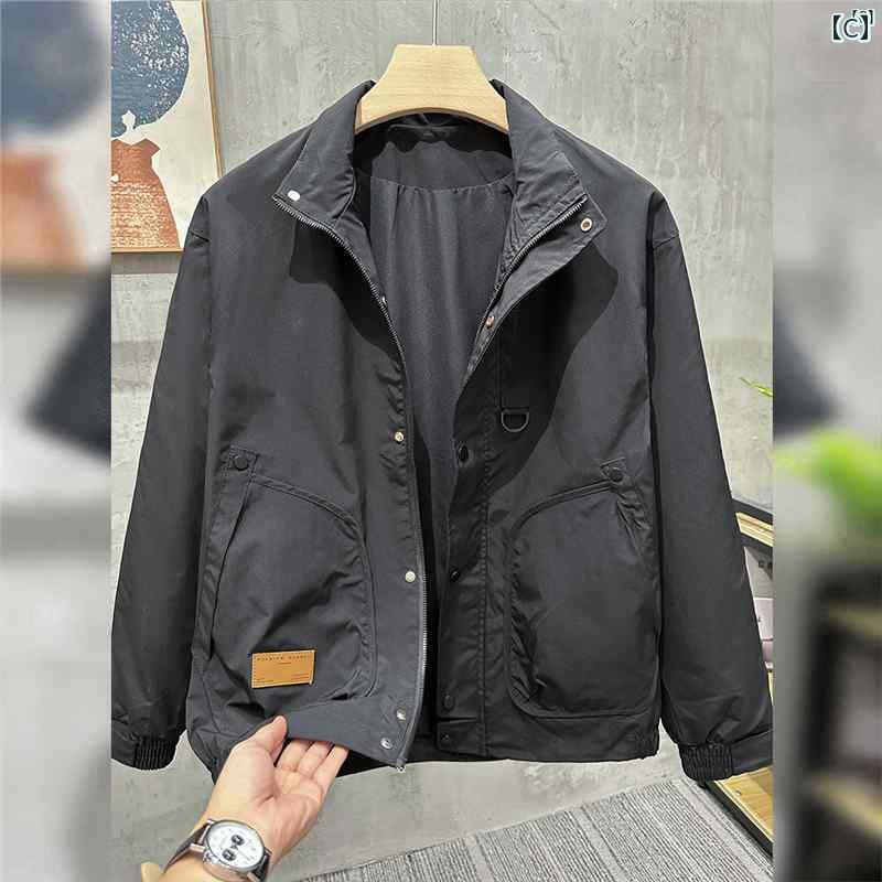 メンズ　ファッション　韓国ファッション　オシャレ　カジュアル　男性用　大歳 男性用 スタンドカラー ワークジャケット 春秋 アメリカン アウトドア スポーツ バイク トップス