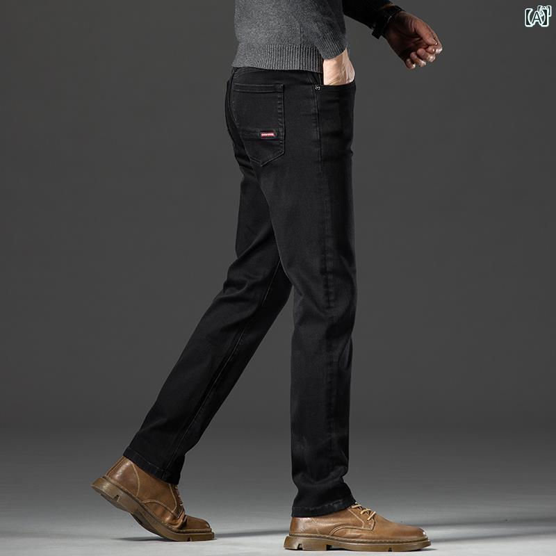メンズ　ファッション　韓国ファッション　オシャレ　カジュアル　男性用　大歳 男性用 ブラック ジーンズ 春秋 ファッション カジュアル スポーツ ストレッチストレートパンツ