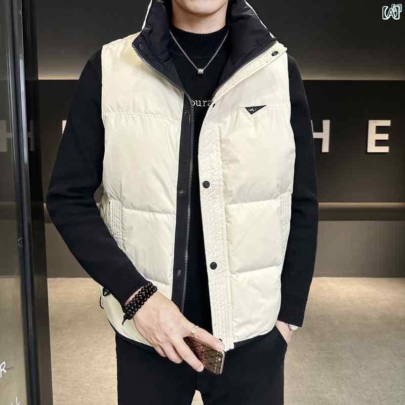 メンズ　ファッション　韓国ファッション　オシャレ　カジュアル　男性用　大歳 スタンドカラー ダウン ベスト ジャケット 男性 秋冬 ファッション 暖かい 厚手 ダック トップ(4)