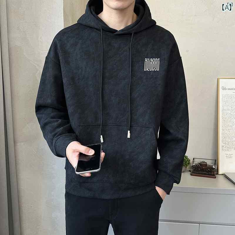 メンズ　ファッション　韓国ファッション　オシャレ　カジュアル　男性用　大歳 フード付き 吊り 染料 ..