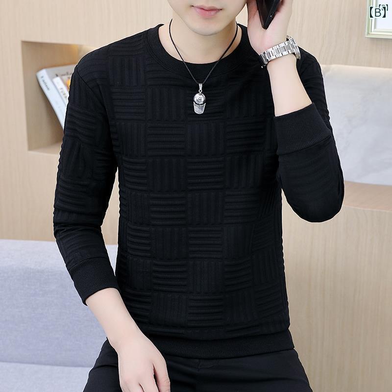 メンズ　ファッション　韓国ファッション　オシャレ　カジュアル　男性用　大歳 ラウンドネック ジャカード 長袖 スウェットシャツ 男性用 秋冬 ファッション 無地 シンプル シャツ トップ