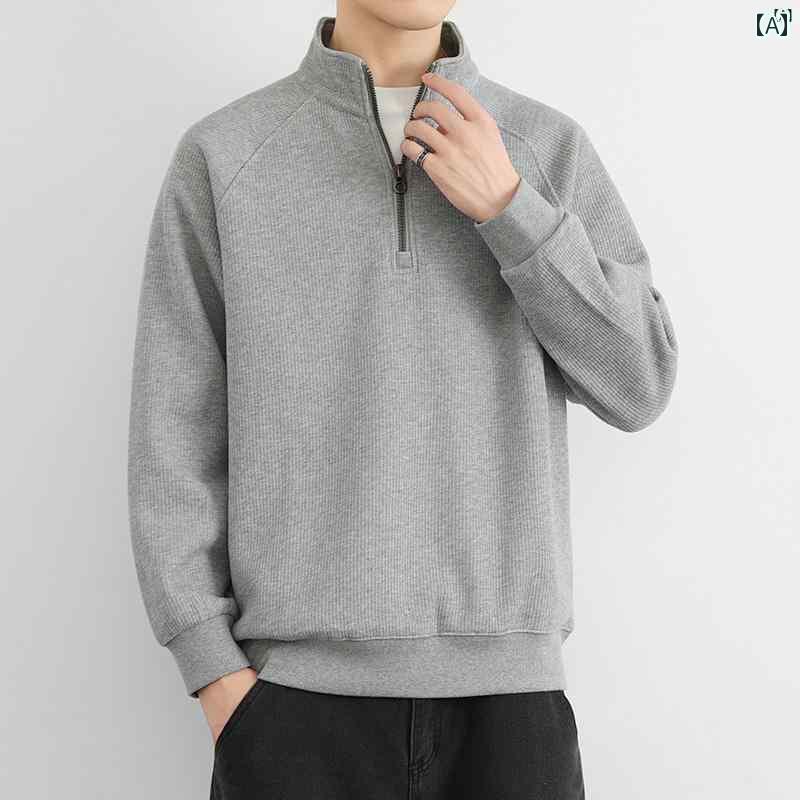 メンズ　ファッション　韓国ファッション　オシャレ　カジュアル　男性用　大歳 スタンドカラー ハーフ ジップ スウェットシャツ メンズ 秋冬 プルオーバー 長袖 ボトム シャツ トップス